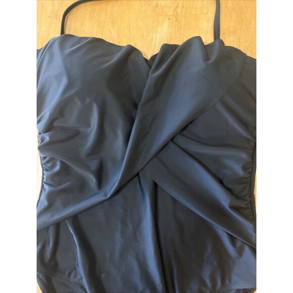 Shore Shapes Black TUMMY CONTROL TWIST BANDEAU One Piece Swimsuit SZ 16 - Picture 2 of 11